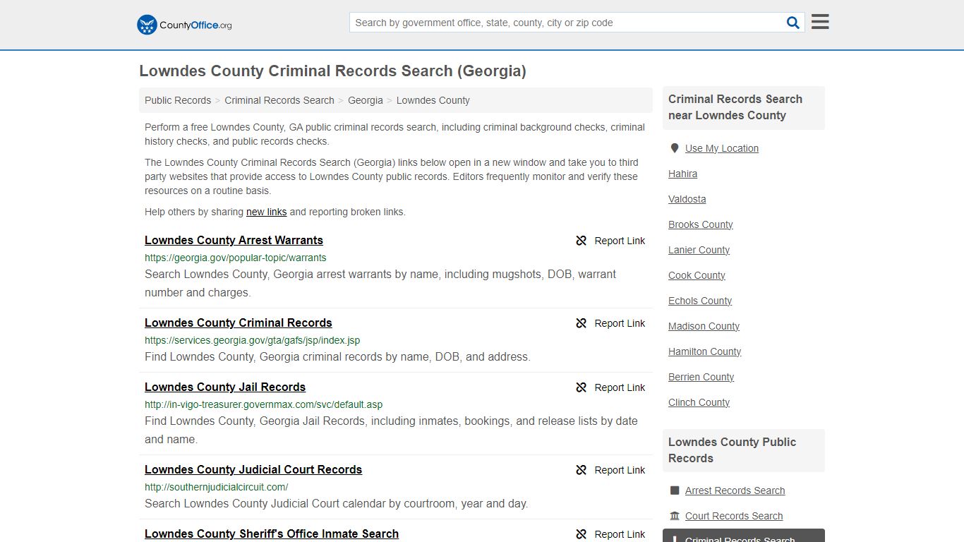 Lowndes County Criminal Records Search (Georgia) - County Office